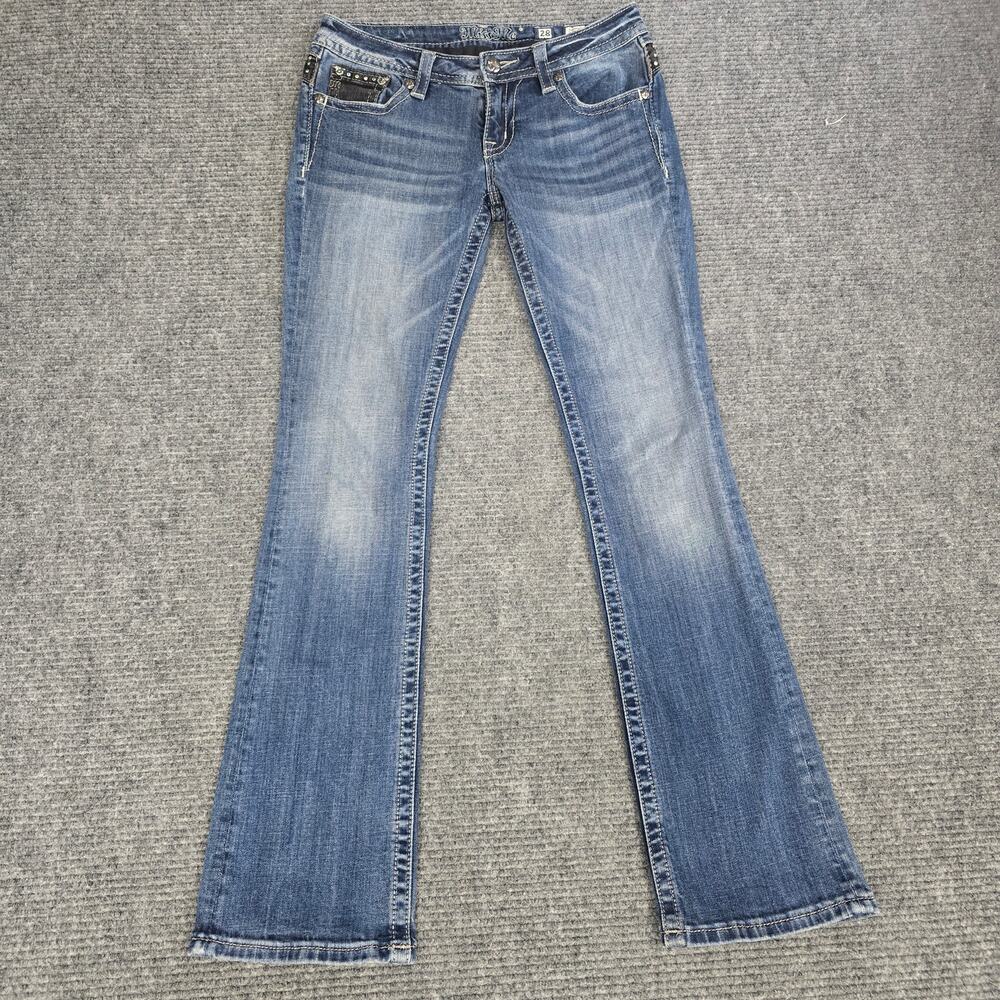 Miss Me JP7233SB Slim Bootcut Jeans Womens 28x34 Rainbow Rhinestone Bling